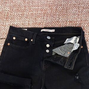 Levi's Wedgie Black‎ Distressed Raw Hem Button Fly Jeans Excellent Condit